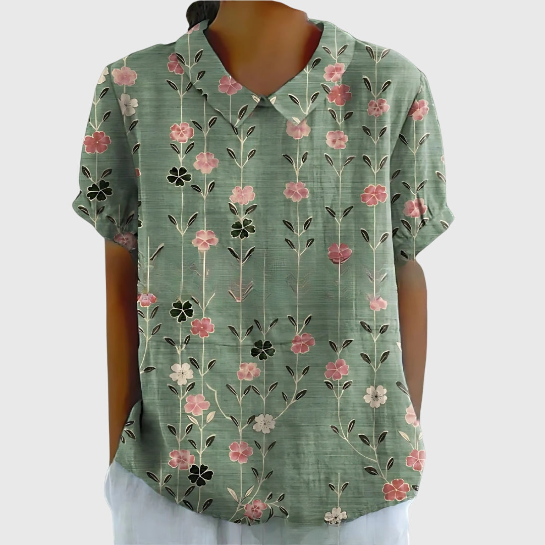 Women's Blouse with Floral Collar and Short Sleeves