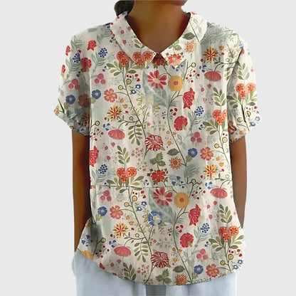 Women's Blouse with Floral Collar and Short Sleeves