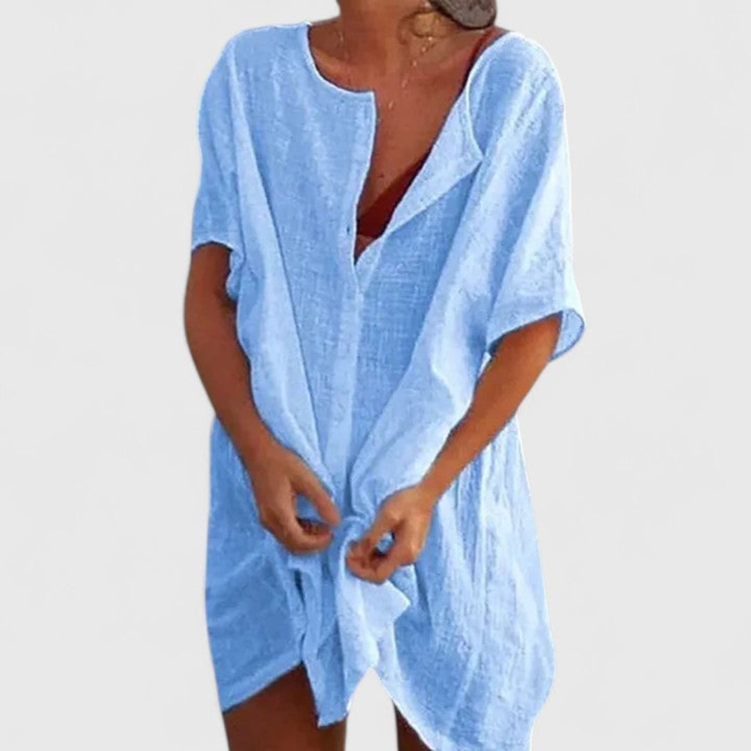 Women's Loose Beach Cover-Up with Buttons Shorts