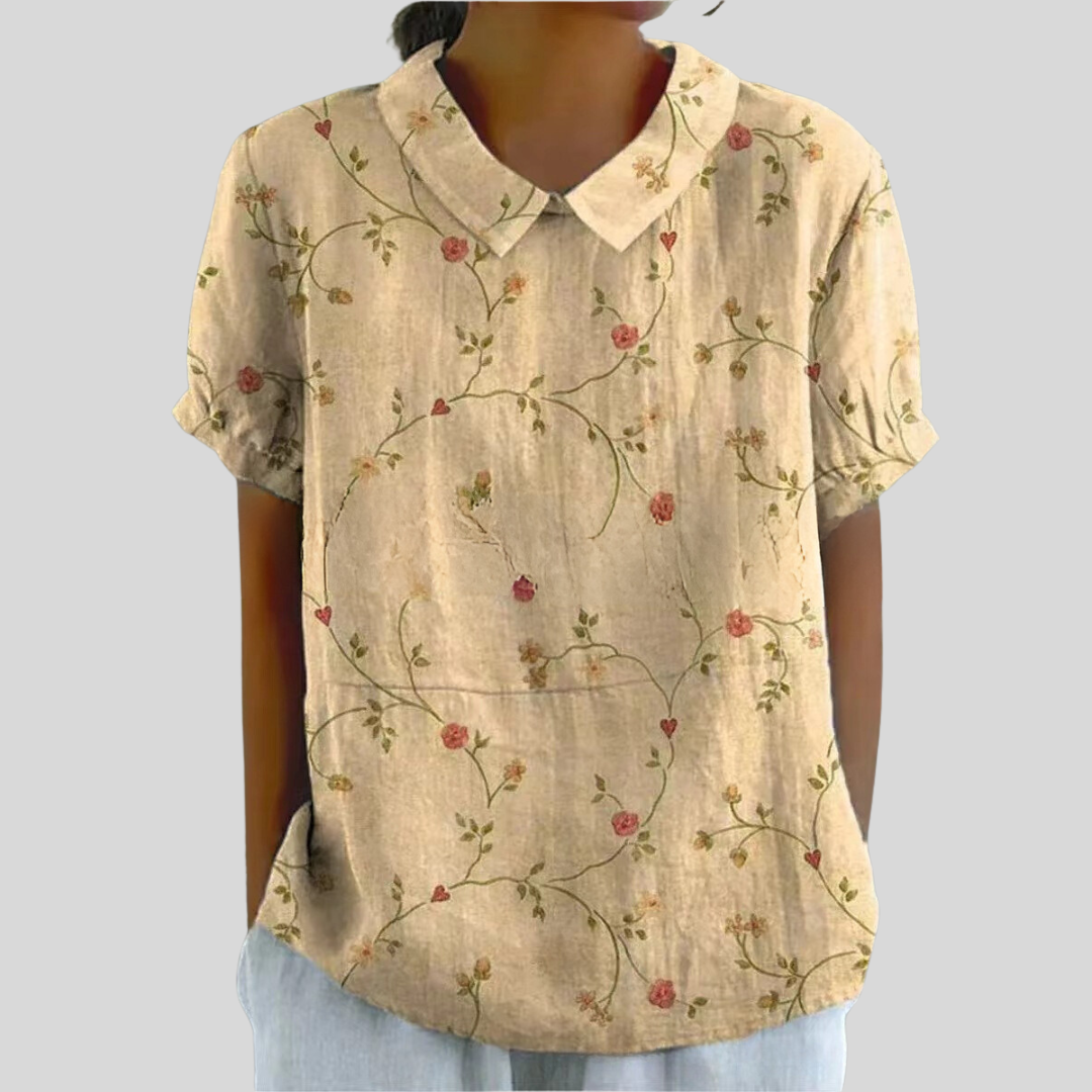 Women's Casual Top with Floral Print and Collar