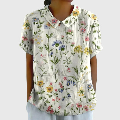 Women's Blouse with Floral Collar and Short Sleeves