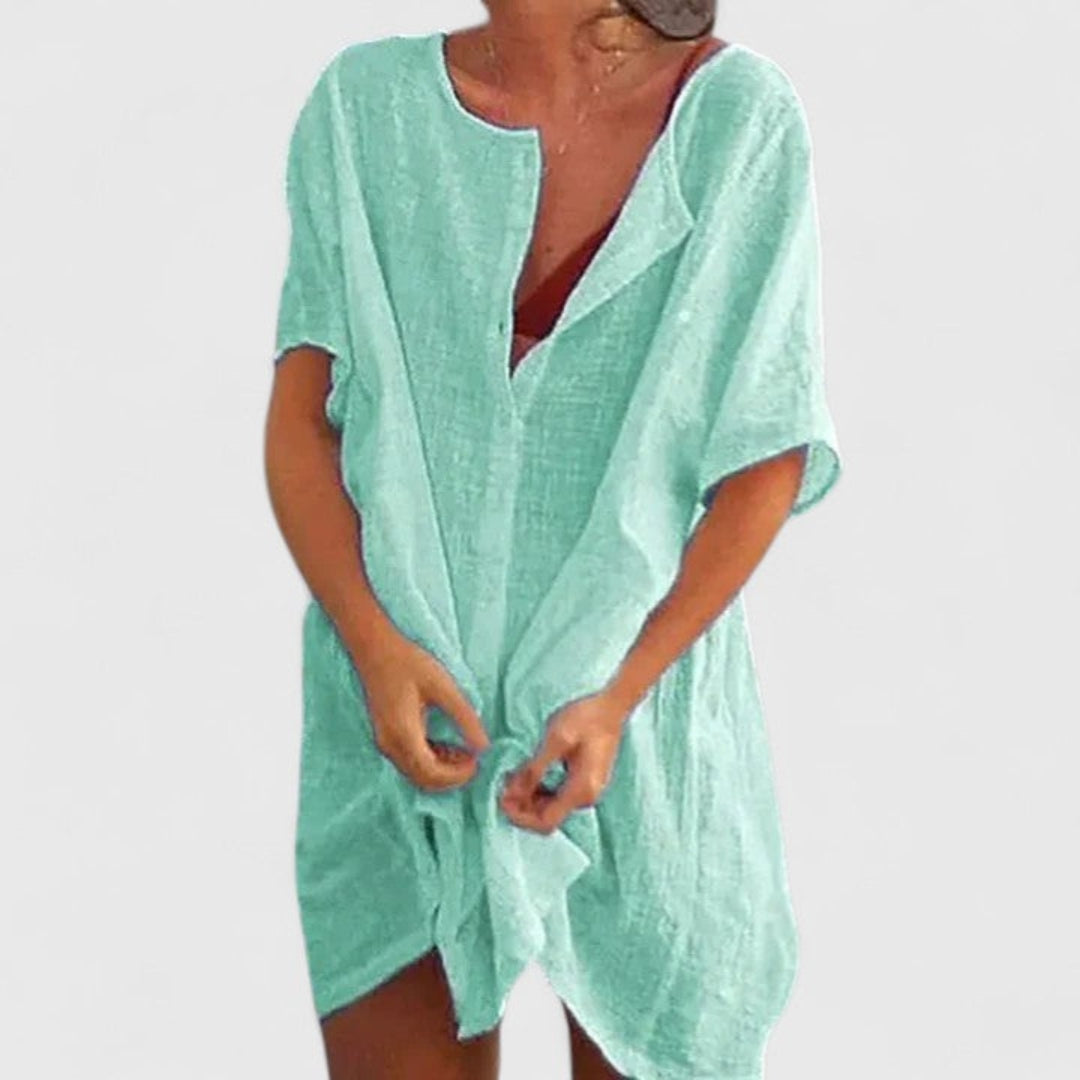 Women's Loose Beach Cover-Up with Buttons Shorts