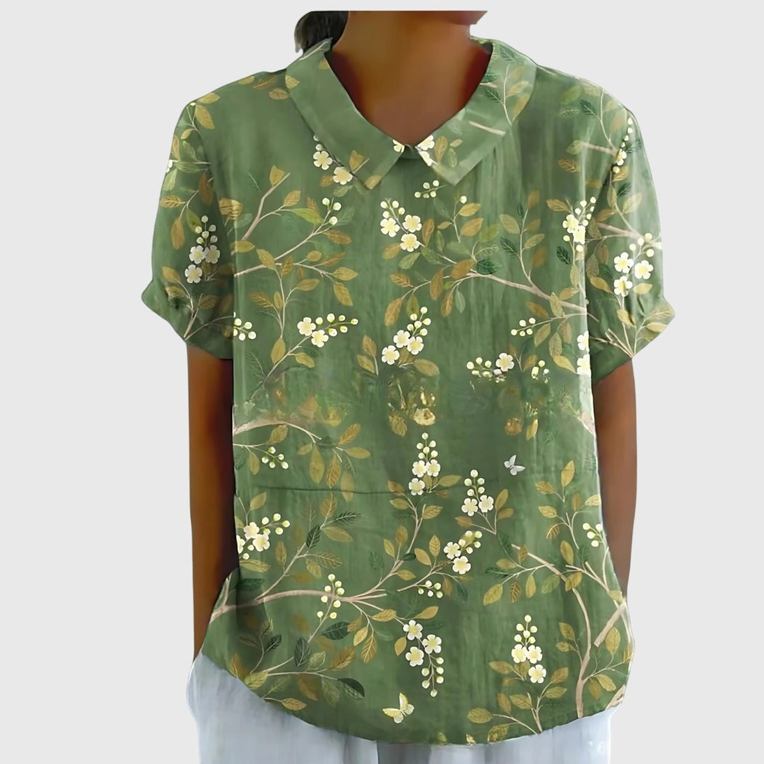 Women's Blouse with Floral Collar and Short Sleeves