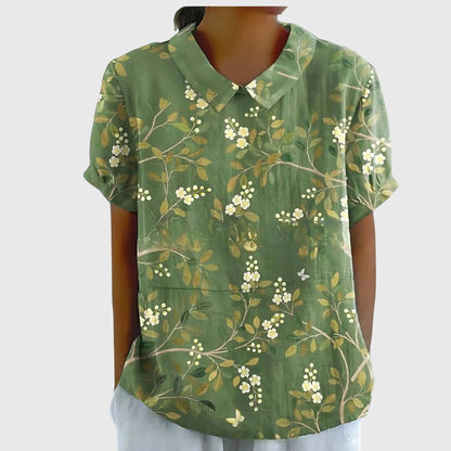 Women's Blouse with Floral Collar and Short Sleeves