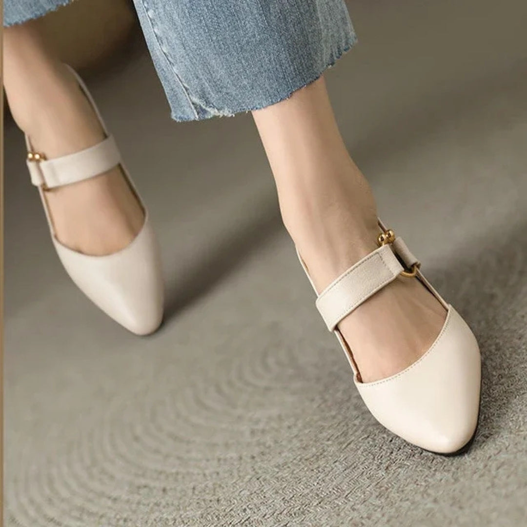 Women's Slingback Mary Jane Heels with Block Heel and Pointed Toe