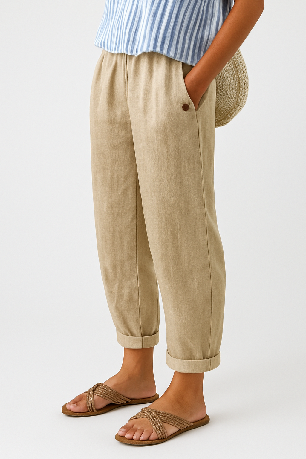 Women's Casual Pants with Pockets and Cuffed Hem