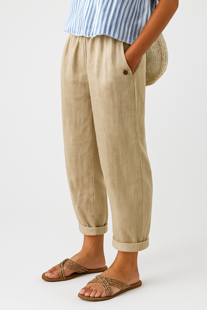 Women's Casual Pants with Pockets and Cuffed Hem