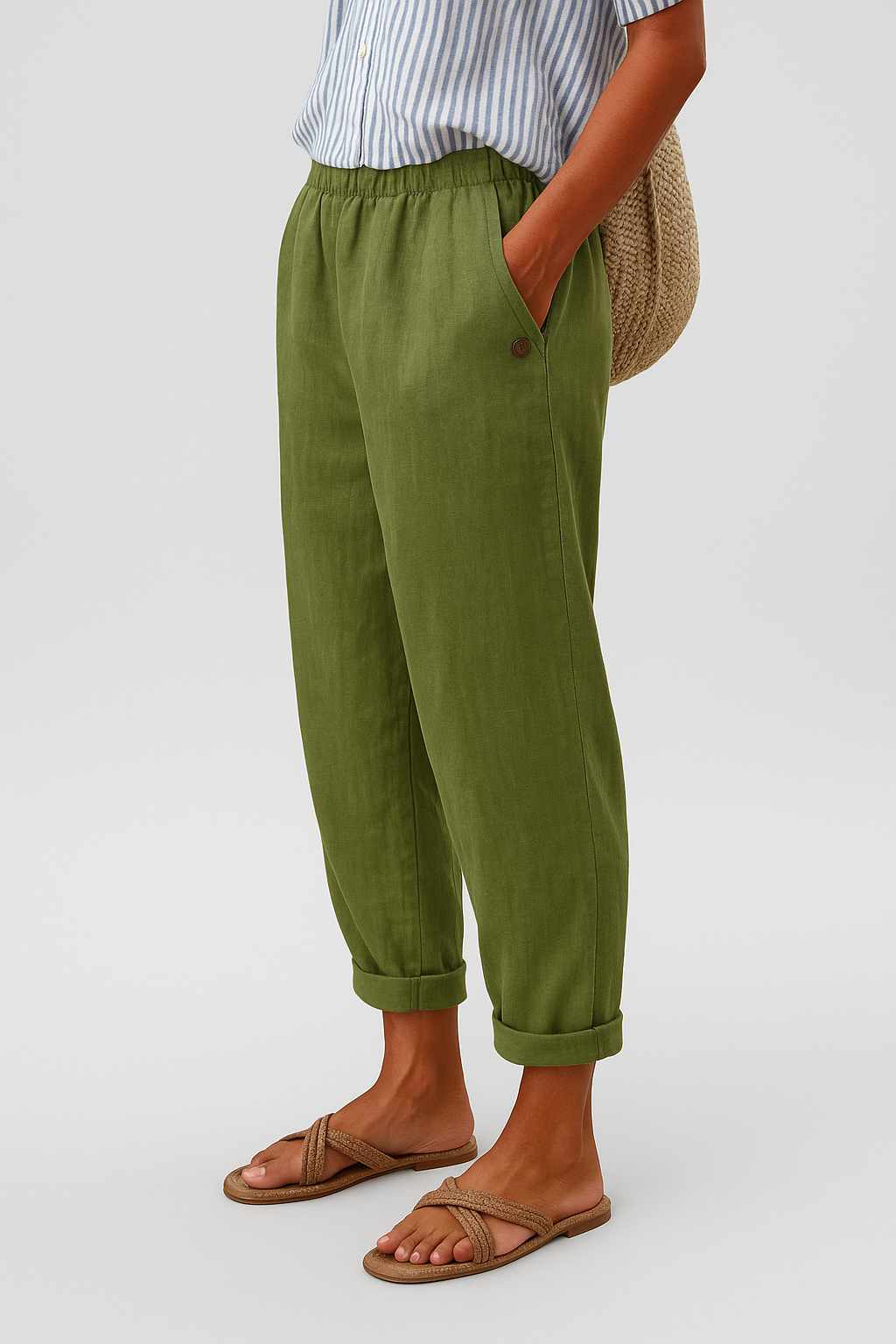 Women's Casual Pants with Pockets and Cuffed Hem