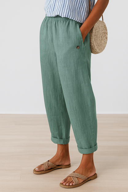Women's Casual Pants with Pockets and Cuffed Hem
