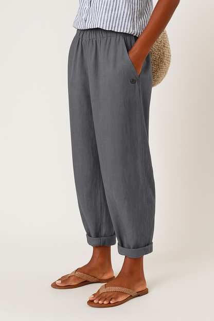 Women's Casual Pants with Pockets and Cuffed Hem