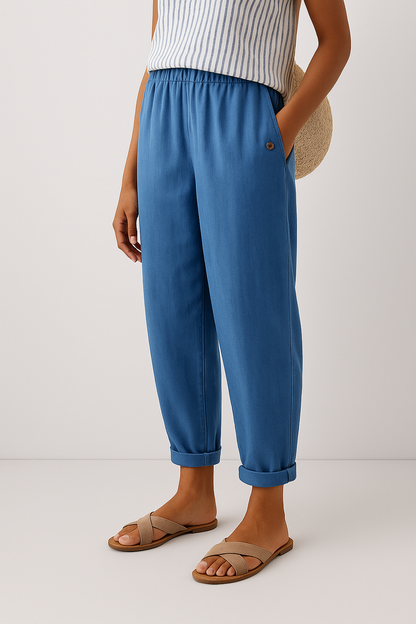 Women's Casual Pants with Pockets and Cuffed Hem