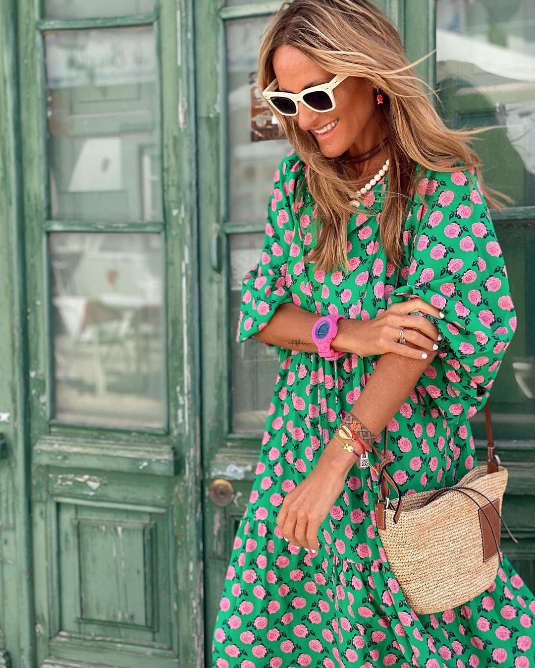Women's Printed Maxi Dress with V-Neck and Flowy Fit