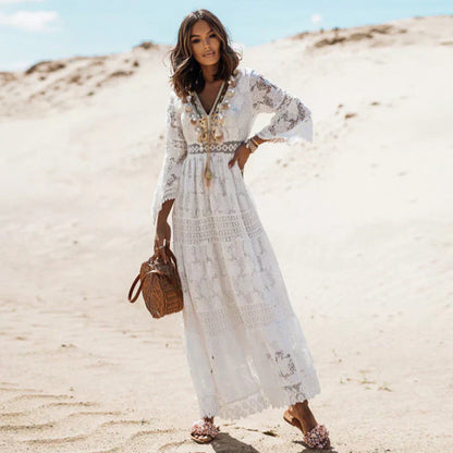 Women's Summer Bohemian Maxi Dress with Long Sleeves