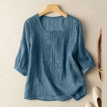 Women's Embroidered Blouse with Round Neck