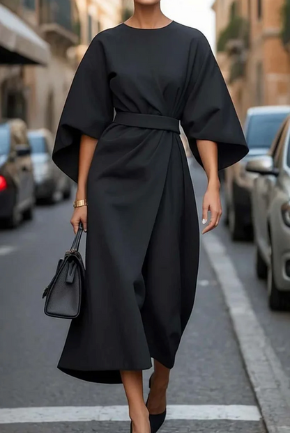 Women's Kimono Sleeve Belted Midi Dress