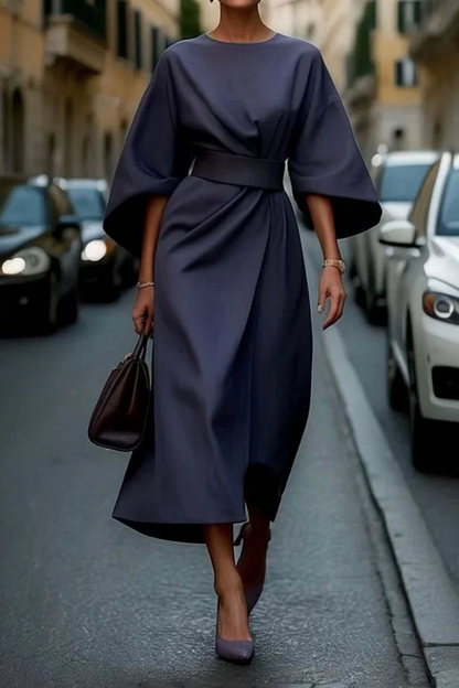 Women's Kimono Sleeve Belted Midi Dress