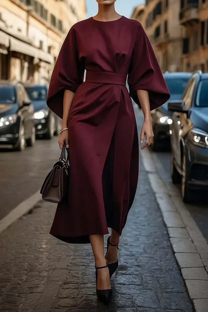 Women's Kimono Sleeve Belted Midi Dress