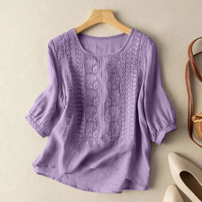Women's Embroidered Blouse with Round Neck