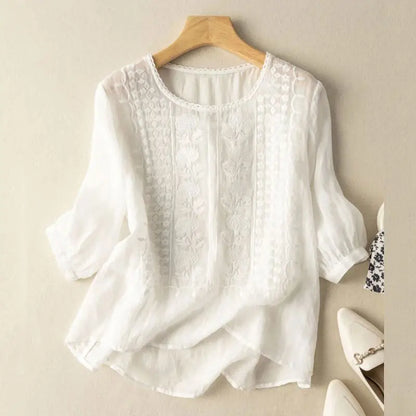 Women's Embroidered Blouse with Round Neck
