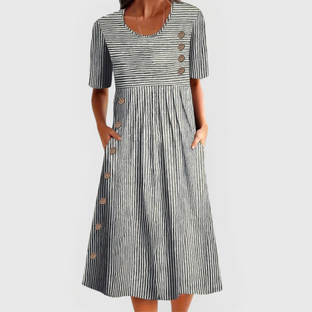 Women's Dress with Button Detail and Short Sleeves
