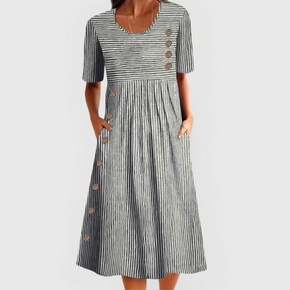 Women's Dress with Button Detail and Short Sleeves
