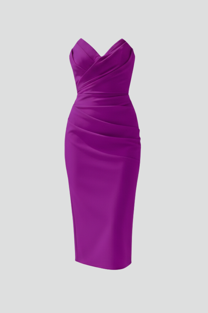 Women's Strapless Midi Dress with Ruffled Skirt