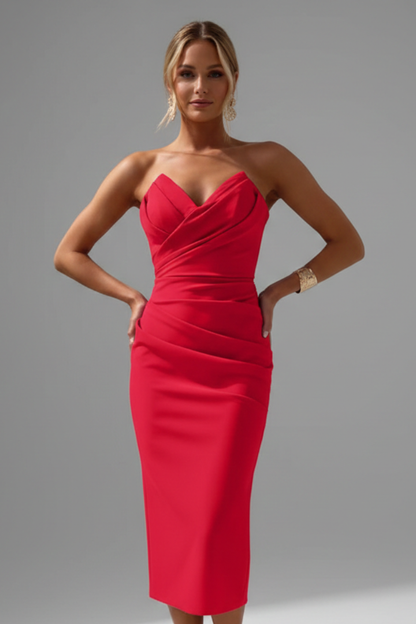 Women's Strapless Midi Dress with Ruffled Skirt