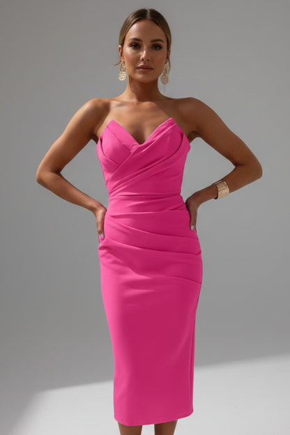 Women's Strapless Midi Dress with Ruffled Skirt