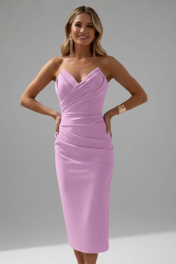 Women's Strapless Midi Dress with Ruffled Skirt