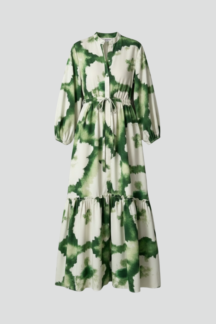 Women's Maxi Dress with Long Sleeves, Print, and V-Neck