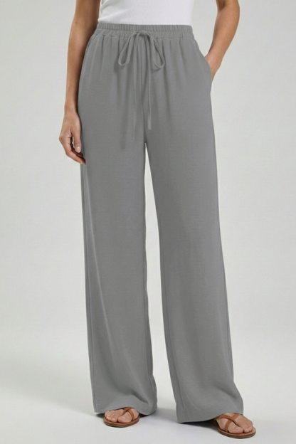 Women's Palazzo Pants with Drawstring and Side Pockets
