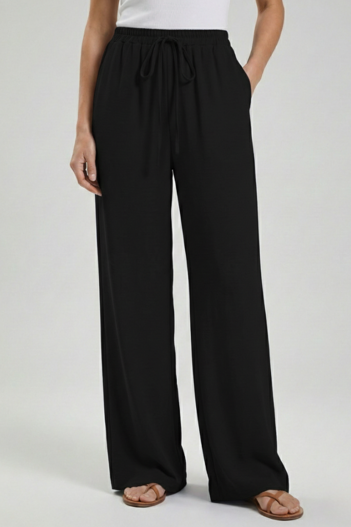 Women's Palazzo Pants with Drawstring and Side Pockets