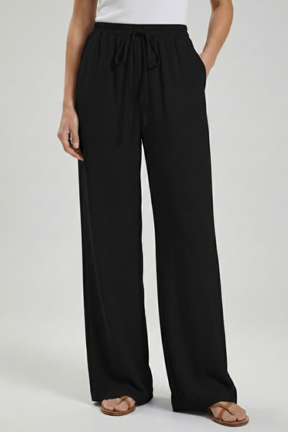 Women's Palazzo Pants with Drawstring and Side Pockets