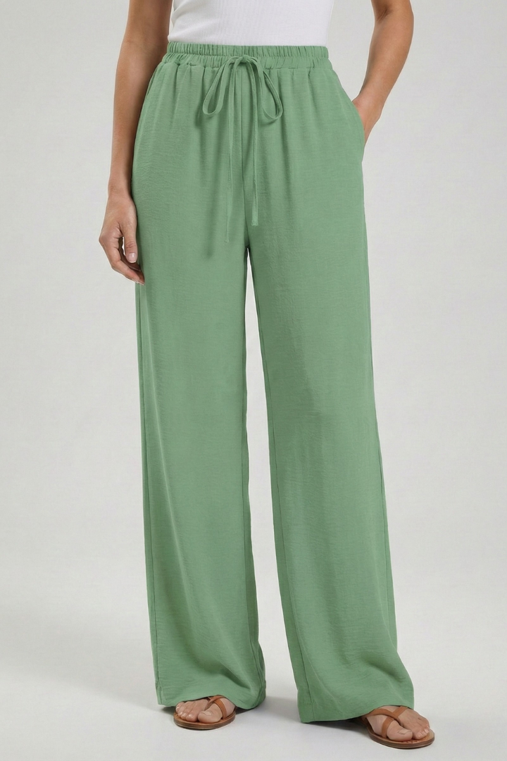 Women's Palazzo Pants with Drawstring and Side Pockets