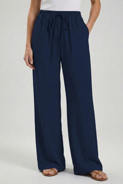Women's Palazzo Pants with Drawstring and Side Pockets