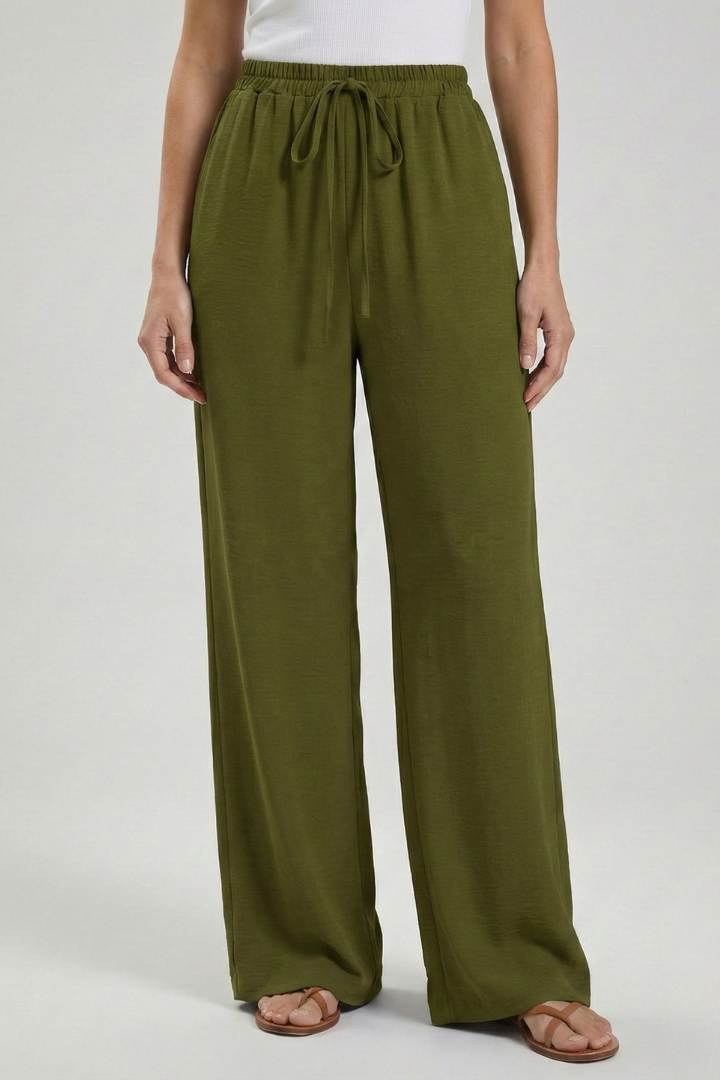 Women's Palazzo Pants with Drawstring and Side Pockets
