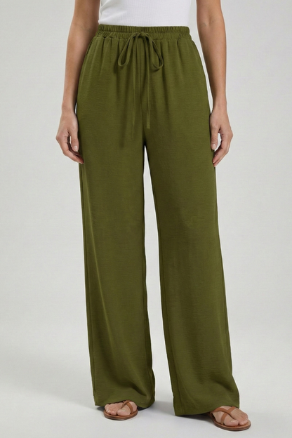 Women's Palazzo Pants with Drawstring and Side Pockets