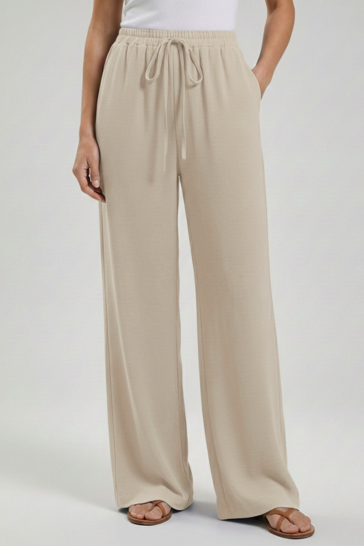 Women's Palazzo Pants with Drawstring and Side Pockets