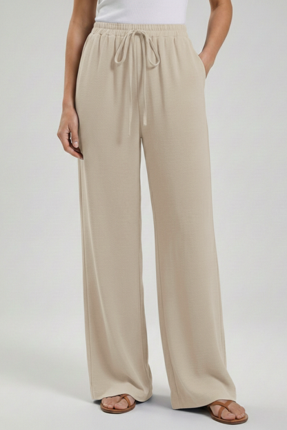 Women's Palazzo Pants with Drawstring and Side Pockets