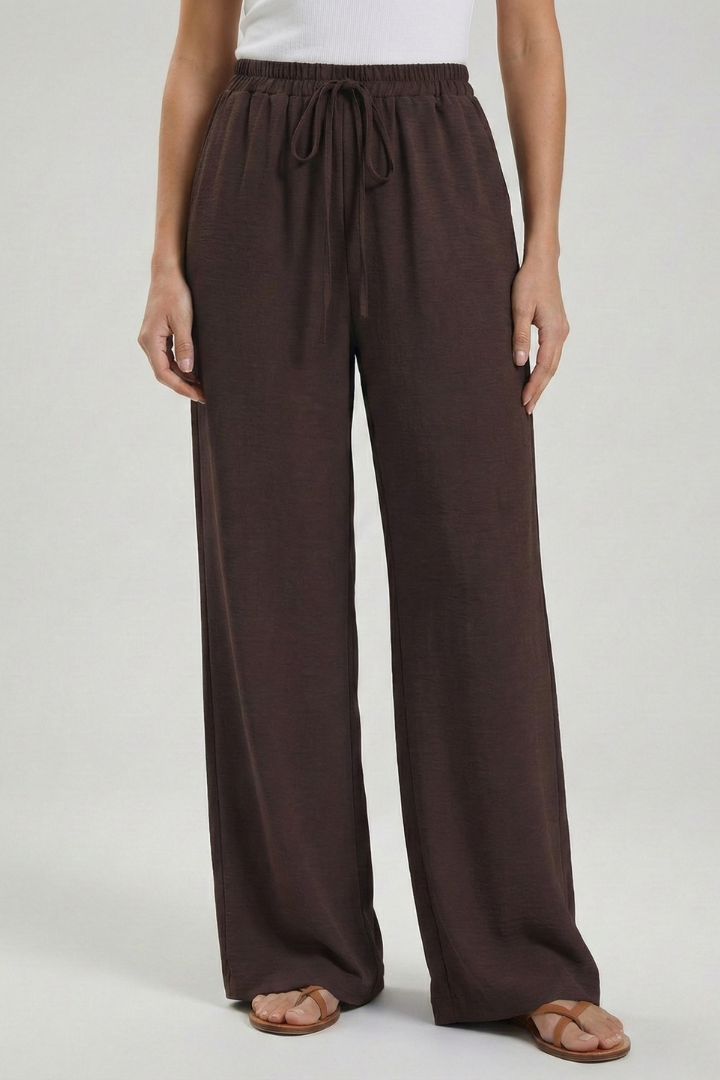 Women's Palazzo Pants with Drawstring and Side Pockets
