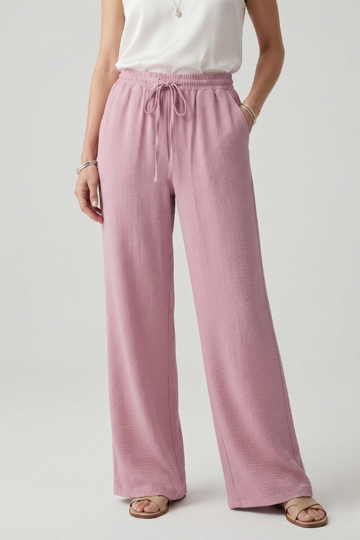 Women's Casual Palazzo Pants with Elastic Waistband and Side Pockets