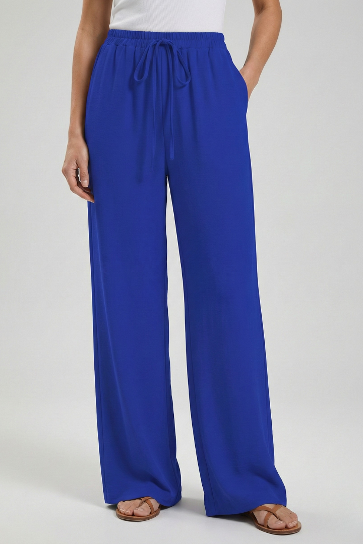 Women's Palazzo Pants with Drawstring and Side Pockets