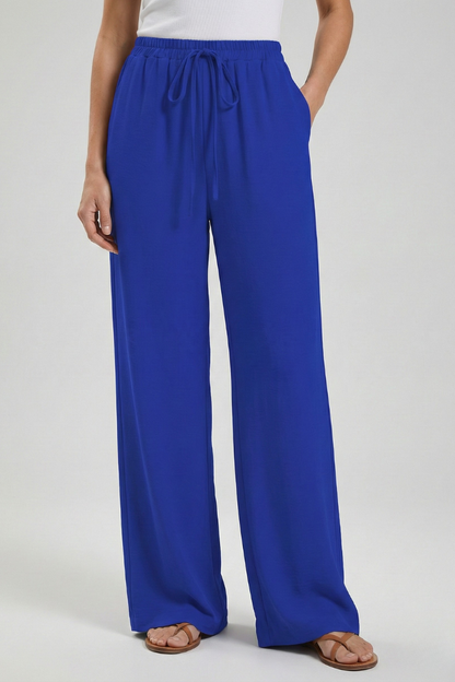 Women's Palazzo Pants with Drawstring and Side Pockets
