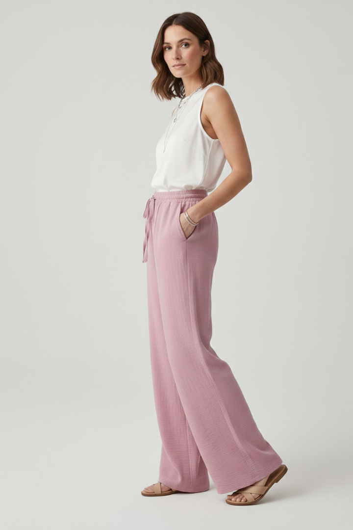 Women's Casual Palazzo Pants with Elastic Waistband and Side Pockets