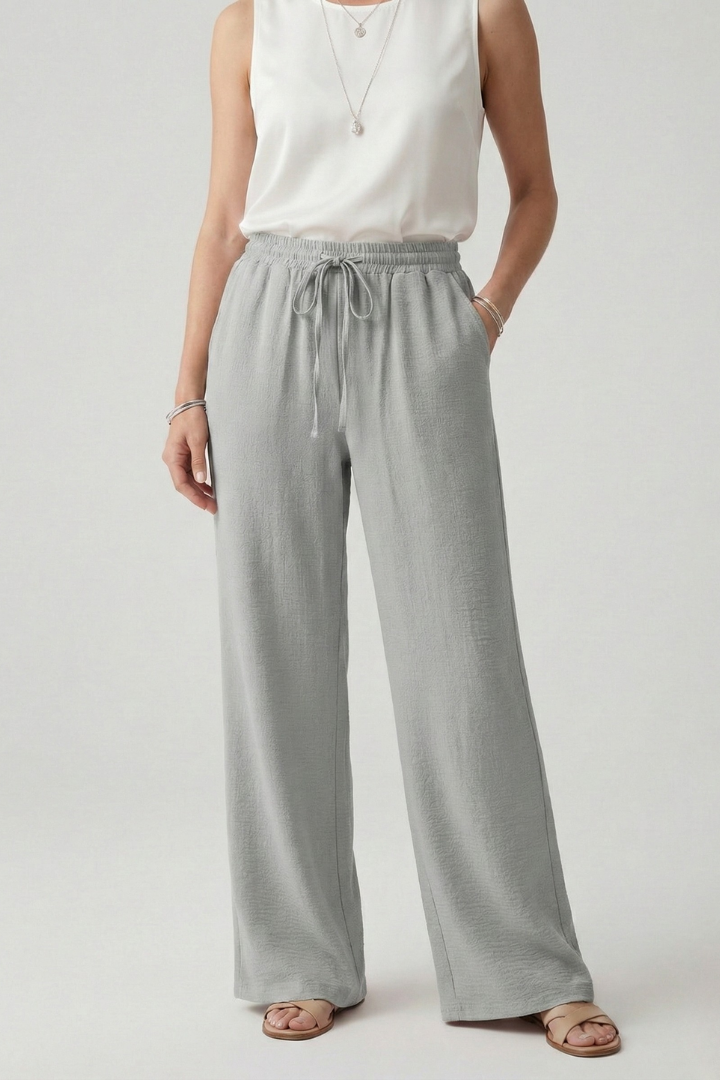 Women's Casual Palazzo Pants with Elastic Waistband and Side Pockets