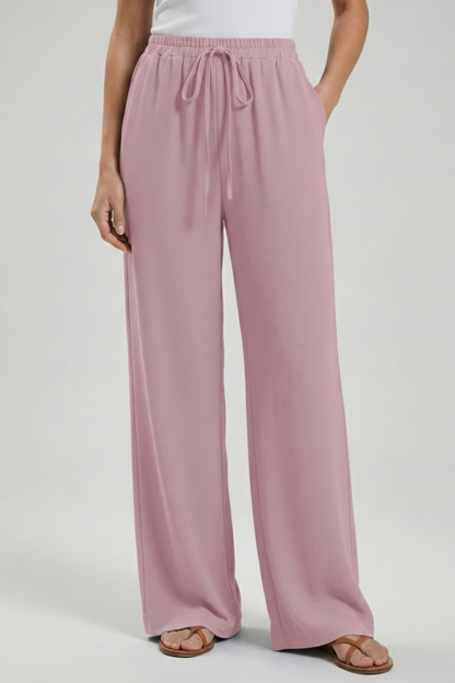 Women's Palazzo Pants with Drawstring and Side Pockets