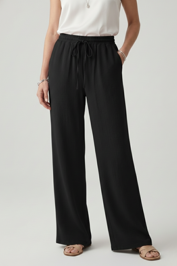 Women's Casual Palazzo Pants with Elastic Waistband and Side Pockets