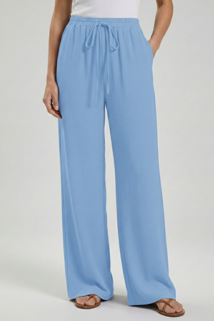 Women's Palazzo Pants with Drawstring and Side Pockets
