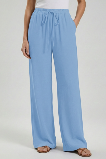 Women's Palazzo Pants with Drawstring and Side Pockets