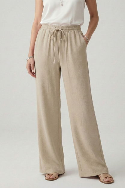 Women's Casual Palazzo Pants with Elastic Waistband and Side Pockets